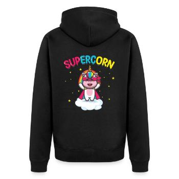 Supercorn | Licorne mignonne | Chemise Licorne | - Veste à capuche bio Premium Unisexe - noir - Dos - Nico (187cm)