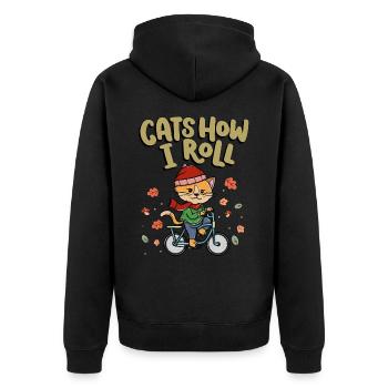 Katzen How I Roll Fahrradfahren Radfahren - Unisex Premium Bio Zip Hoodie - Schwarz - Hinten - Nico (187cm)