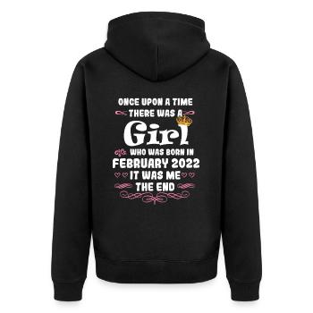 Il était une fois une fille. Février 2022 Anniversaire - Veste à capuche bio Premium Unisexe - noir - Dos - Nico (187cm)