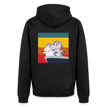 niedliche Einhörner in Titanic Pose süße Pferdchen - Unisex Premium Bio Zip Hoodie - Schwarz - Hinten - Nico (187cm)