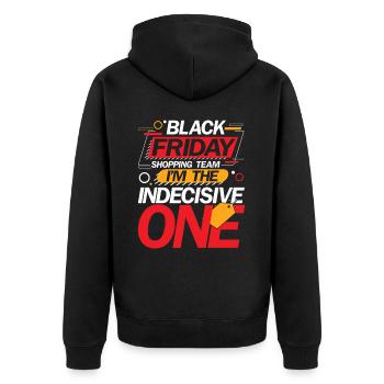 Black Friday Shopping Team I'm The Indecisive One - Unisex Premium Bio Zip Hoodie - Schwarz - Hinten - Nico (187cm)