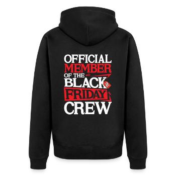 Official Member Of The Black Friday Crew - Unisex Premium Bio Zip Hoodie - Schwarz - Hinten - Nico (187cm)