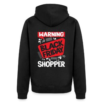 Warning Black Friday Shopper - Unisex Premium Bio Zip Hoodie - Schwarz - Hinten - Nico (187cm)