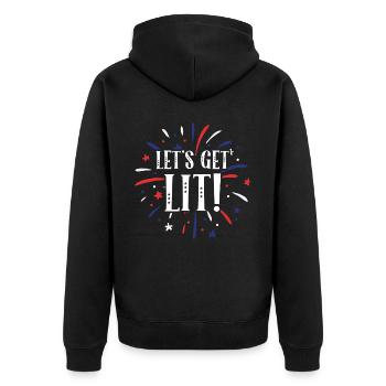 Auf Geht's! 4. Juli Feuerwerkskörper Independence - Unisex Premium Bio Zip Hoodie - Schwarz - Hinten - Nico (187cm)