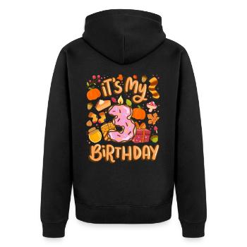 It's my 3 birthday autumn maple leaf autumn - Unisex Premium Organic Zip Hoodie - black - Back - Nico (187cm)