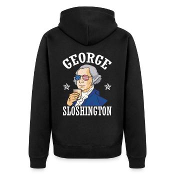 George Sloshington Drink 4. Juli - Unisex Premium Bio Zip Hoodie - Schwarz - Hinten - Nico (187cm)