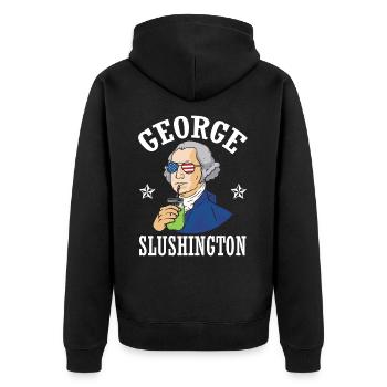 George Slushington Smoothie 4. Juli - Unisex Premium Bio Zip Hoodie - Schwarz - Hinten - Nico (187cm)