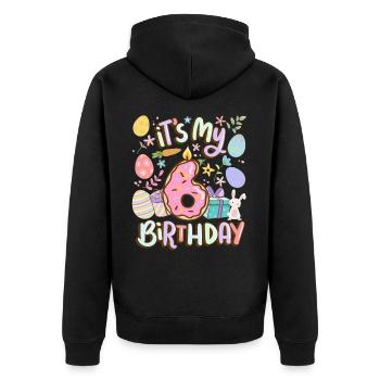 C’est mon lapin de vacances de 6 ans en beignet de Pâques - Veste à capuche bio Premium Unisexe - noir - Dos - Nico (187cm)