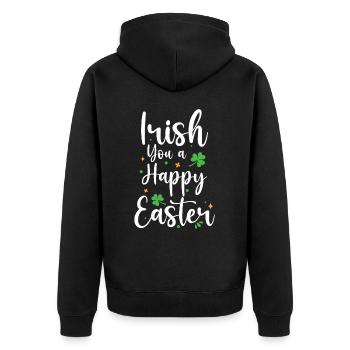 Irish You Frohe Osterfeiertage Grünes Kleeblatt - Unisex Premium Bio Zip Hoodie - Schwarz - Hinten - Nico (187cm)