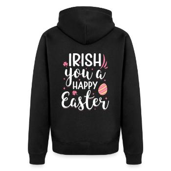 Irish You Frohe Osterfeiertage Rosa Kleeblatt - Unisex Premium Bio Zip Hoodie - Schwarz - Hinten - Nico (187cm)