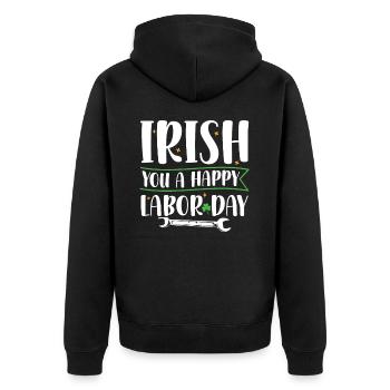 Irish You Happy Labor Day Grünes Kleeblatt - Unisex Premium Bio Zip Hoodie - Schwarz - Hinten - Nico (187cm)