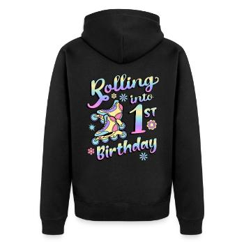 Rolling Into 1st Birthday Roller Skater Inline - Unisex Premium Organic Zip Hoodie - black - Back - Nico (187cm)