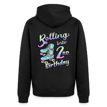 Rolling Into 2nd Birthday Quad Skater Rollschuhe - Unisex Premium Bio Zip Hoodie - Schwarz - Hinten - Nico (187cm)