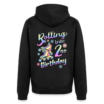 Rolling Into 2nd Birthday Roller Skater Inline - Unisex Premium Organic Zip Hoodie - black - Back - Nico (187cm)