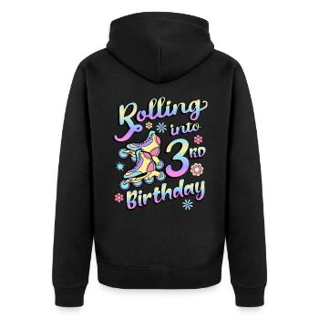Rolling Into 3rd Birthday Roller Skater Inline - Unisex Premium Organic Zip Hoodie - black - Back - Nico (187cm)