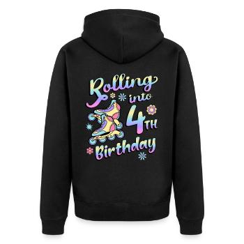 Rolling Into 4th Birthday Roller Skater Inline - Unisex Premium Organic Zip Hoodie - black - Back - Nico (187cm)
