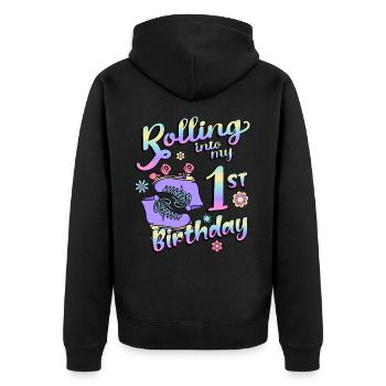 Rolling Into My 1st Birthday Quad Skater - Unisex Premium Bio Zip Hoodie - Schwarz - Hinten - Nico (187cm)