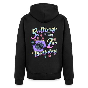 Rolling Into My 2nd Birthday Quad Skater - Unisex Premium Bio Zip Hoodie - Schwarz - Hinten - Nico (187cm)