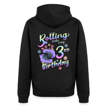 Rolling Into My 3rd Birthday Quad Skater - Unisex Premium Bio Zip Hoodie - Schwarz - Hinten - Nico (187cm)