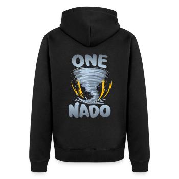 One-nado avertissement 1er anniversaire | Tornade - Veste à capuche bio Premium Unisexe - noir - Dos - Nico (187cm)
