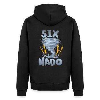 Six-nado Avertissement 5e anniversaire | Tornade - Veste à capuche bio Premium Unisexe - noir - Dos - Nico (187cm)