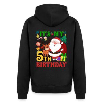 Es Ist Mein 5. Geburtstag Weihnachtsmann - Unisex Premium Bio Zip Hoodie - Schwarz - Hinten - Nico (187cm)