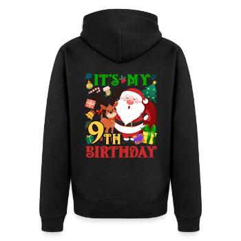 Es Ist Mein 9. Geburtstag Weihnachtsmann - Unisex Premium Bio Zip Hoodie - Schwarz - Hinten - Nico (187cm)