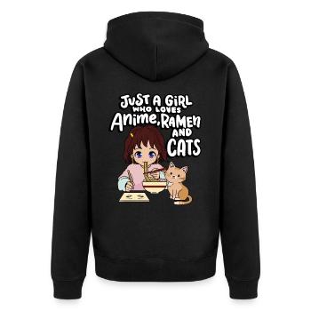 Juste une fille qui aime l’anime, les ramen et les chats mignons - Veste à capuche bio Premium Unisexe - noir - Dos - Nico (187cm)