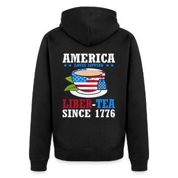 Amerika Liebt Es, Liber-tee Zu Trinken, Seit Dem - Unisex Premium Bio Zip Hoodie - Schwarz - Hinten - Nico (187cm)