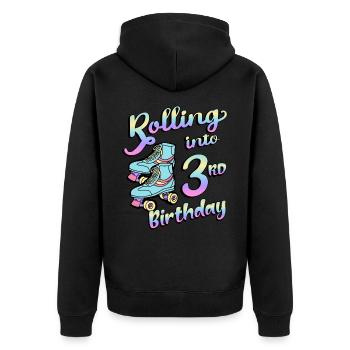 Rolling Into 3rd Birthday Quad Skater Rollschuhe - Unisex Premium Bio Zip Hoodie - Schwarz - Hinten - Nico (187cm)
