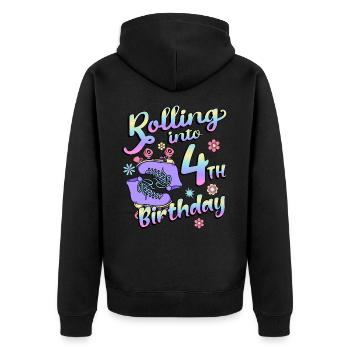 Rolling Into 4. Geburtstag Quad Skater - Unisex Premium Bio Zip Hoodie - Schwarz - Hinten - Nico (187cm)