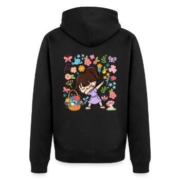 Dabbing Girl Hippie Blumenstrauß Korb Frühling - Unisex Premium Bio Zip Hoodie - Schwarz - Hinten - Nico (187cm)