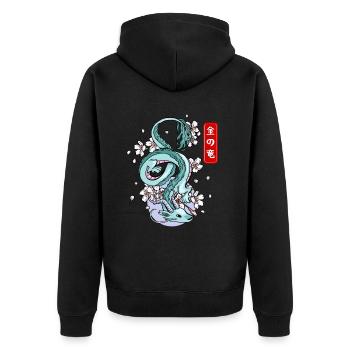 Japanischer Erddrache Elementarer Mythos - Unisex Premium Bio Zip Hoodie - Schwarz - Hinten - Nico (187cm)