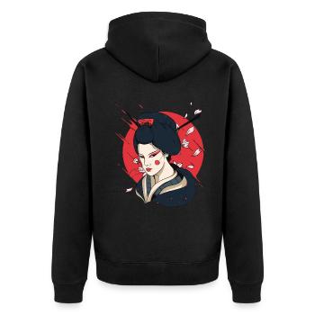 Nippon Sun Sakura Tokyo Japan Japanische Geisha - Unisex Premium Bio Zip Hoodie - Schwarz - Hinten - Nico (187cm)