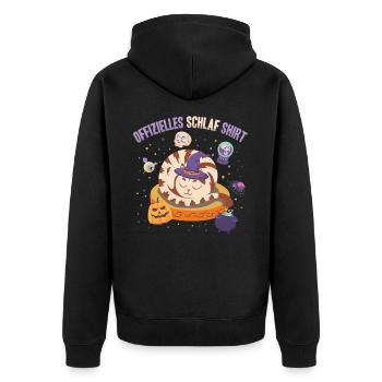 Official Sleep Shirt Sleepy Holiday Cat - Unisex Premium Organic Zip Hoodie - black - Back - Nico (187cm)