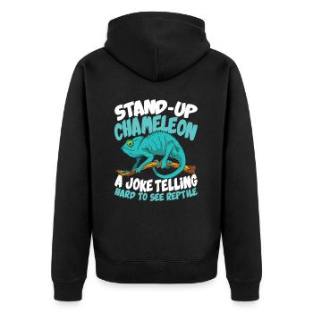 Stand Up Chameleon A Joke Telling Hard To See - Unisex Premium Bio Zip Hoodie - Schwarz - Hinten - Nico (187cm)