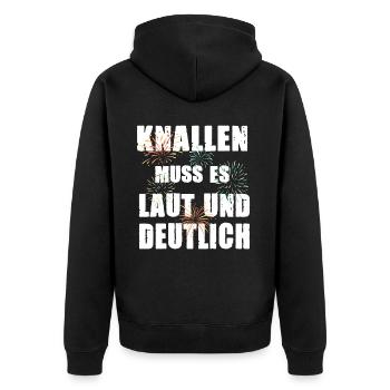 KNALLEN MUSS ES Feuerwerk für einen - Unisex Premium Bio Zip Hoodie - Schwarz - Hinten - Nico (187cm)