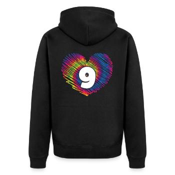 9. Geburtstag Herz Tie Dye | Tie Dye Themed - Unisex Premium Bio Zip Hoodie - Schwarz - Hinten - Nico (187cm)