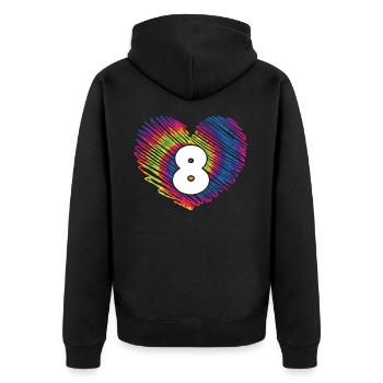 8. Geburtstag Herz Tie Dye | Tie Dye Themed - Unisex Premium Bio Zip Hoodie - Schwarz - Hinten - Nico (187cm)