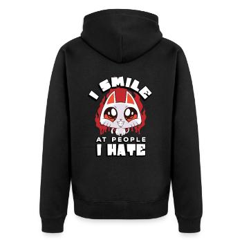 Ich Lächle Leute An, Die Ich Hasse | - Unisex Premium Bio Zip Hoodie - Schwarz - Hinten - Nico (187cm)