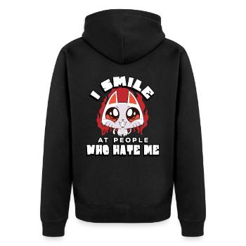 Ich Lächle Leute An, Die Mich Hassen | - Unisex Premium Bio Zip Hoodie - Schwarz - Hinten - Nico (187cm)