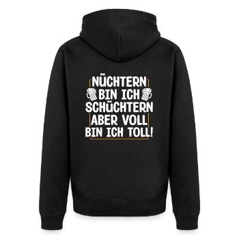 Nüchtern Bin Ich Schüchtern Aber Voll Bin Ich - Unisex Premium Bio Zip Hoodie - Schwarz - Hinten - Nico (187cm)