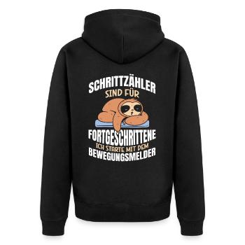 SCHRITTZÄHLER SIND FÜR FORTGESCHRITTENE ICH - Unisex Premium Bio Zip Hoodie - Schwarz - Hinten - Nico (187cm)