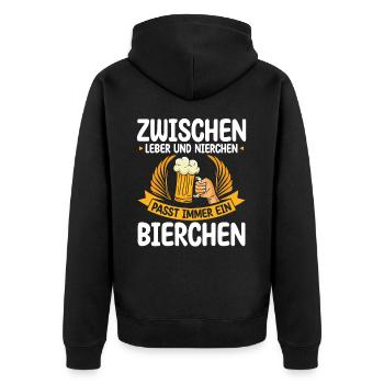 Zwischen Leber Und Nierchen Passt Immer Ein - Unisex Premium Bio Zip Hoodie - Schwarz - Hinten - Nico (187cm)
