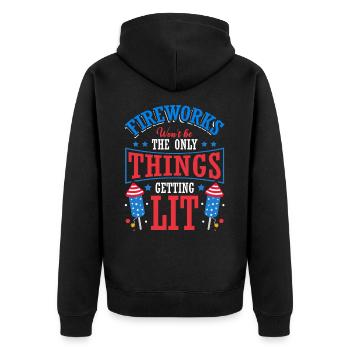 Am 4. Juli Wird Nicht Nur Ein Feuerwerk Gezündet - Unisex Premium Bio Zip Hoodie - Schwarz - Hinten - Nico (187cm)
