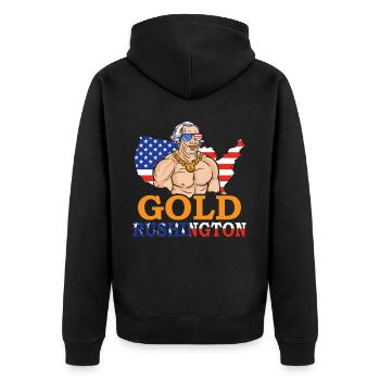 Gold Rushington July 4 Independence Day - Unisex Premium Organic Zip Hoodie - black - Back - Nico (187cm)