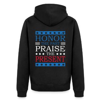 Honor the Past Praise the Present - Unisex Premium Organic Zip Hoodie - black - Back - Nico (187cm)
