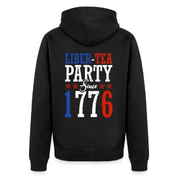 Liber-tea Party Seit 1776 4. Juli - Unisex Premium Bio Zip Hoodie - Schwarz - Hinten - Nico (187cm)
