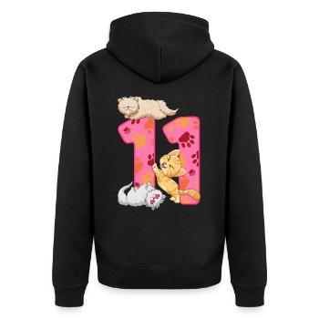 Chaton de 11e anniversaire | Chemise d’anniversaire de chat - Veste à capuche bio Premium Unisexe - noir - Dos - Nico (187cm)