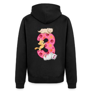 Chaton 3ème anniversaire | Chemise d’anniversaire de chat | - Veste à capuche bio Premium Unisexe - noir - Dos - Nico (187cm)